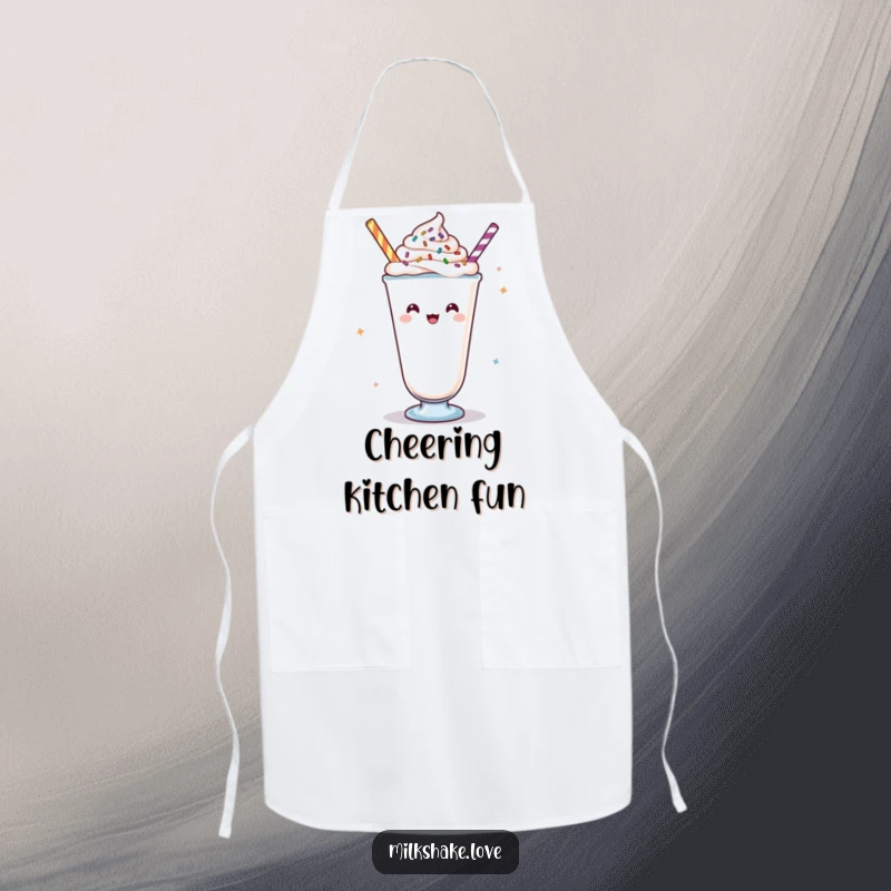 Funny Kawaii milkshake apron, a design of a cheerful milkshake with toppings, perfect for adding enthusiasm to cooking.