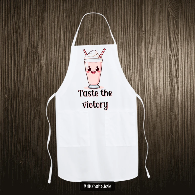 Funny Kawaii Milkshake Apron: A kawaii milkshake character with a big smile sipping, adding humor to kitchen wear.