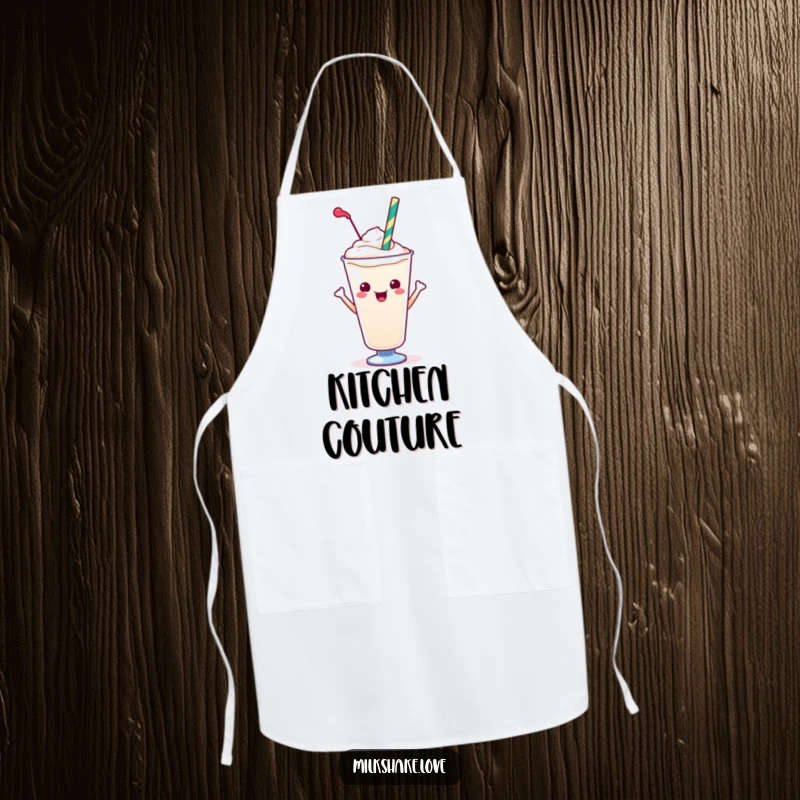 Funny Kawaii Milkshake Apron: A kawaii milkshake character in a fun pose, adding humor to kitchen attire.