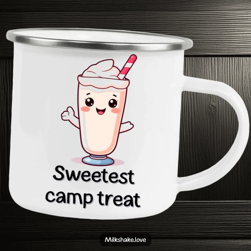 Kawaii milkshake character with a sweet smile, designed for durable camping use.