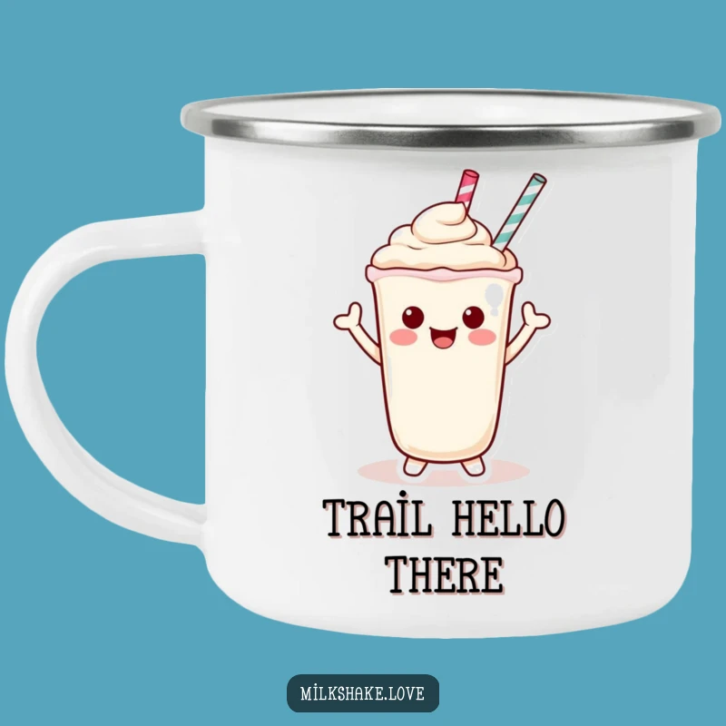 Funny Kawaii Milkshake Camping Mug: Cheerful Waves on Outdoor Adventures