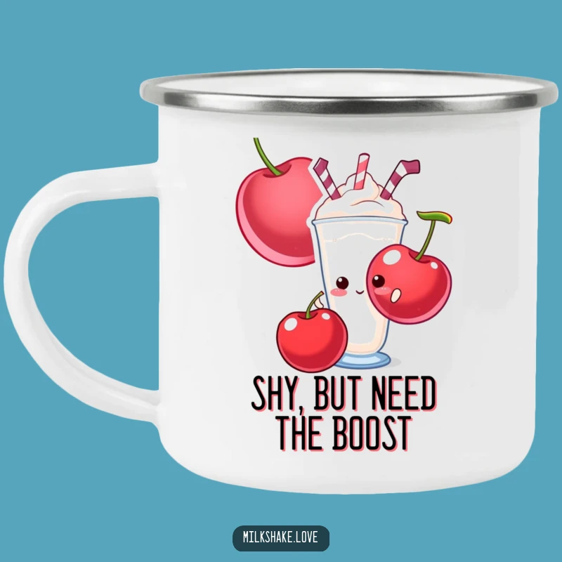 Funny Shy Milkshake Camping Mug - Giant Cherry Treat Companion