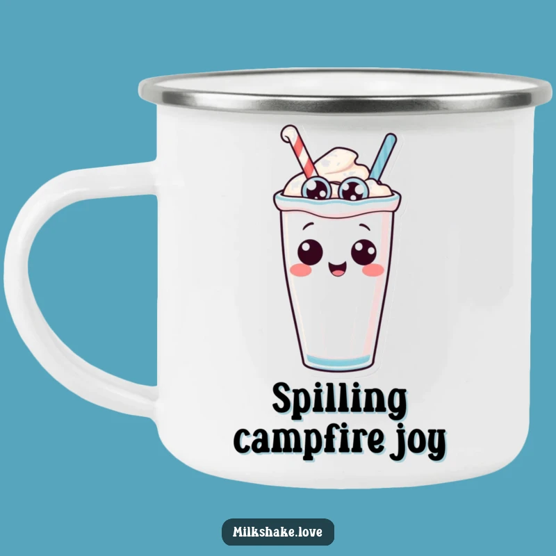 Funny Tipping Milkshake Camping Mug: Anthropomorphic Character with Silly Eyes - Outdoor Fun Gift!