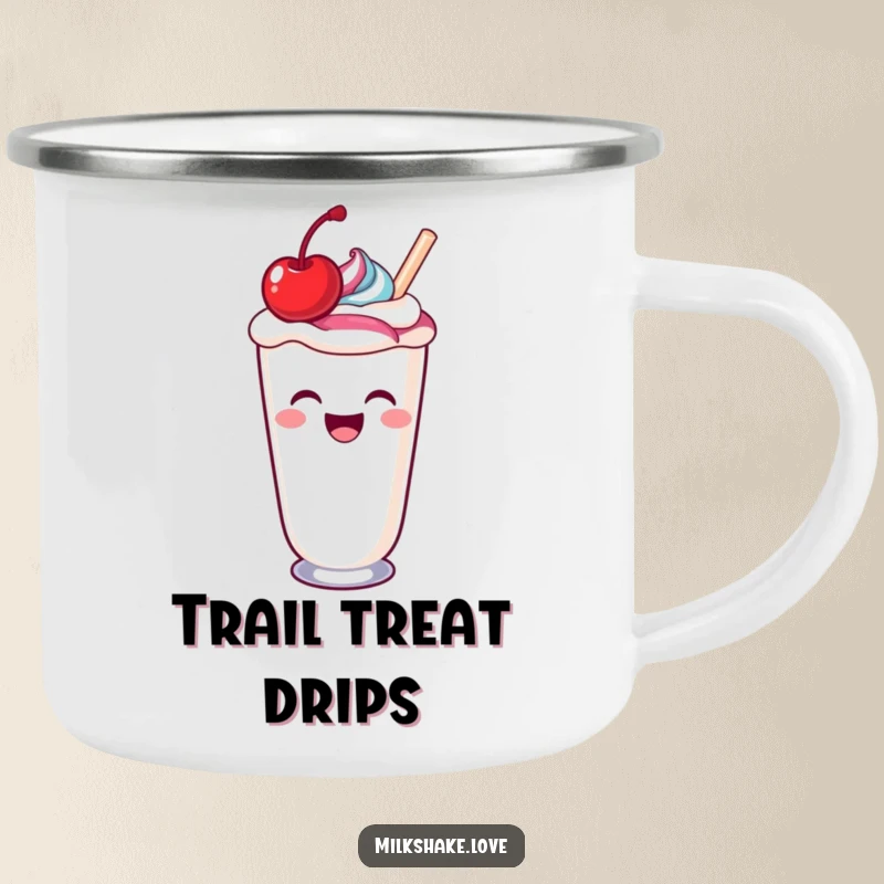Funny laughing kawaii milkshake spilling a colorful swirl, a durable and funny camping mug.
