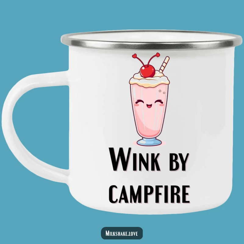 Funny Kawaii Winking Milkshake Camping Mug: Cheeky Sips Outdoors