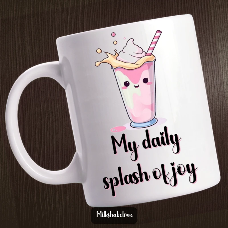Funny Mug featuring a colorful milkshake joyfully splashing inside its cup, creating a dynamic and playful visual.