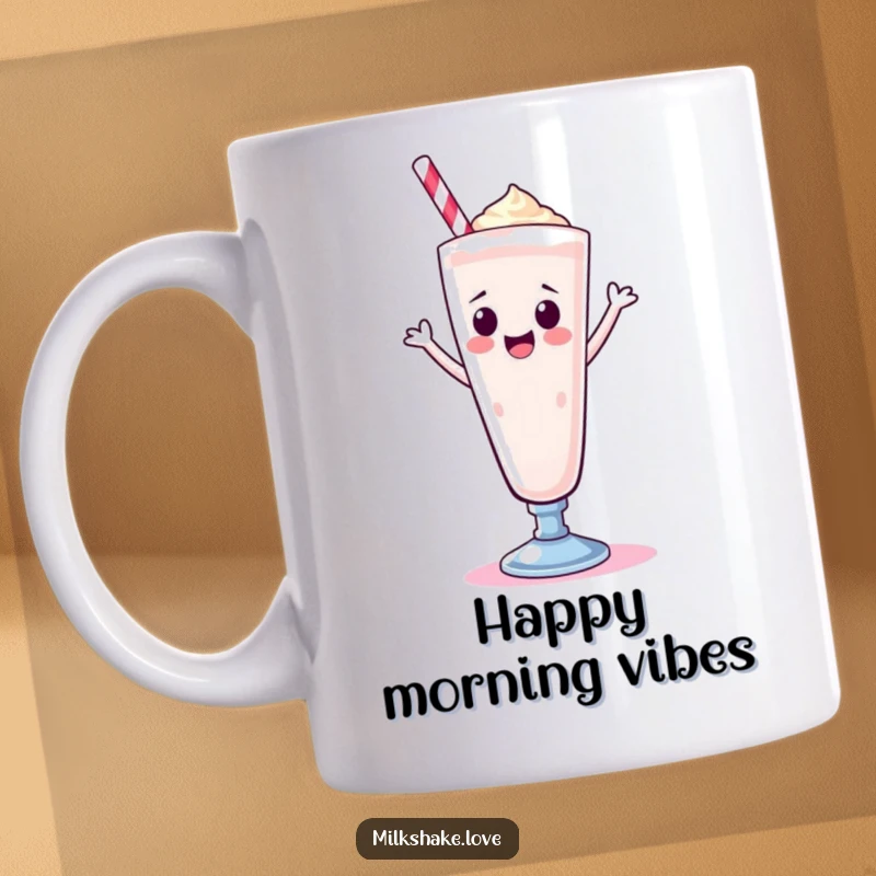 Funny Kawaii milkshake in a tall glass, enthusiastically doing a happy dance, full of sugary delight and cheer.