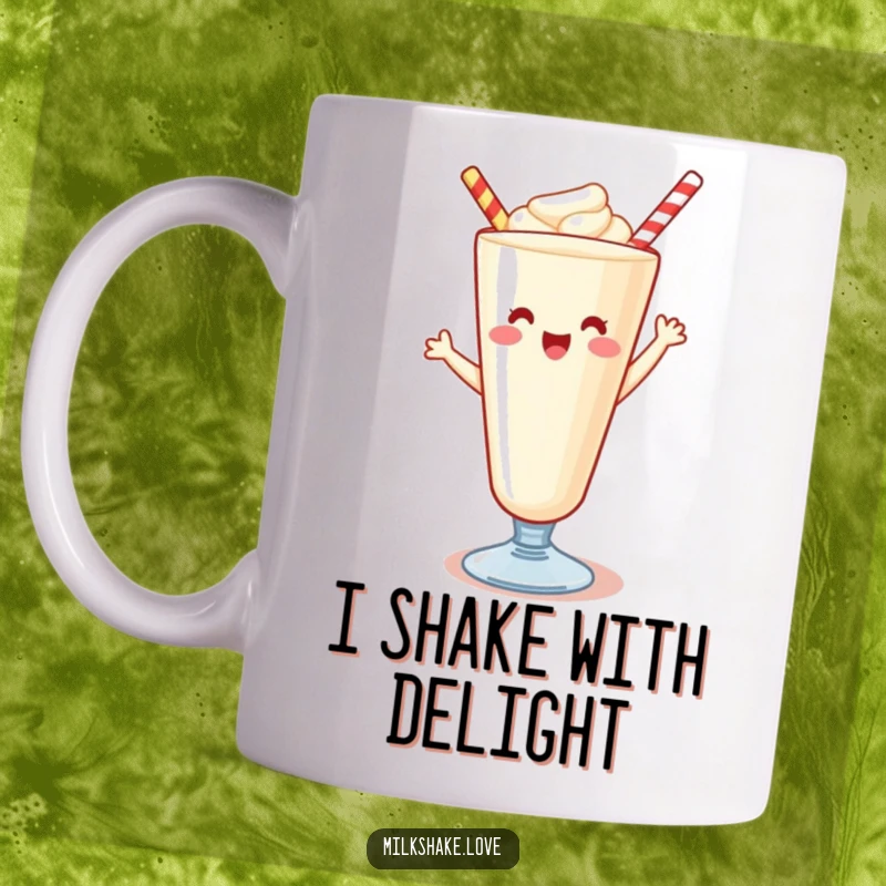 Funny Kawaii milkshake mug, joyfully dancing in a tall glass, spreading happiness and cheer with every sip.