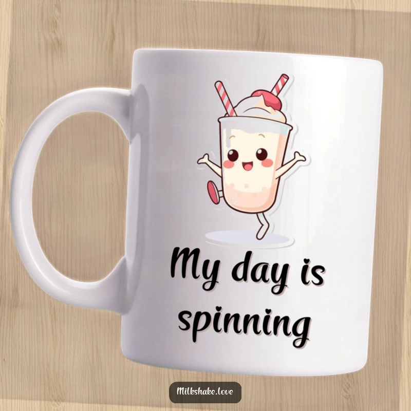 Funny Kawaii Milkshake Mug: A cheerful milkshake character performing a cartwheel, showcasing pure joy and energetic fun.