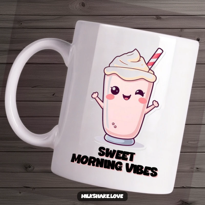 Funny Kawaii milkshake character with a sweet smile peeking from a glass, adorable and cheerful, ideal for hot or cold drinks.