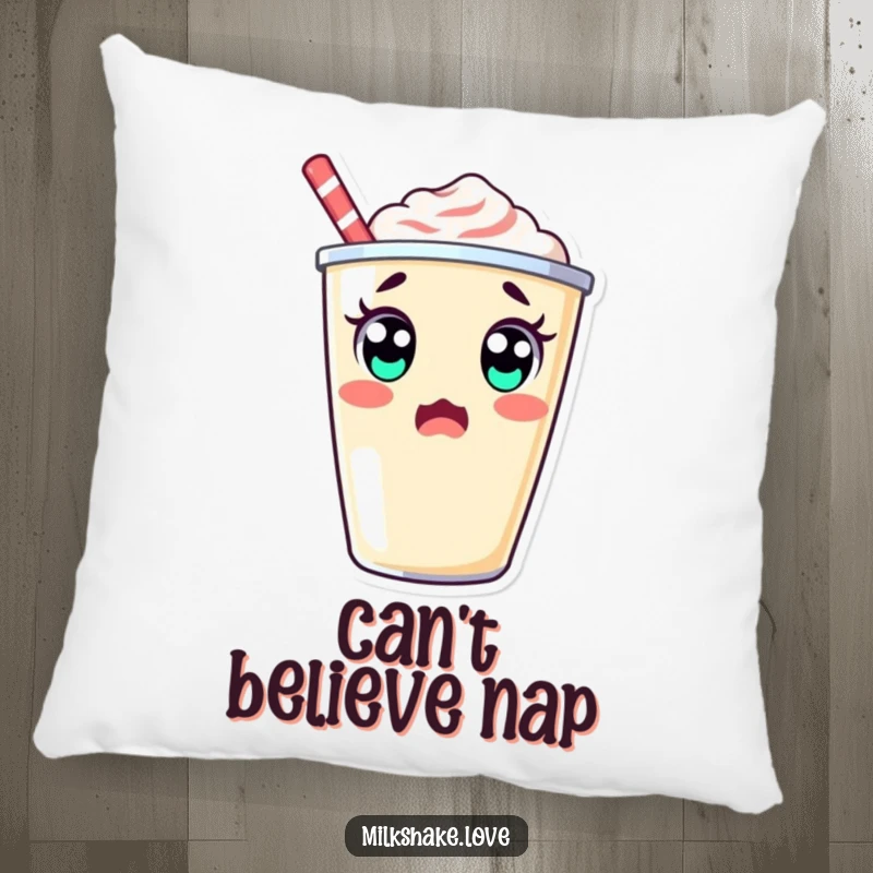 Surprised kawaii milkshake cup with big eyes doing a double take, a soft and funny pillow.