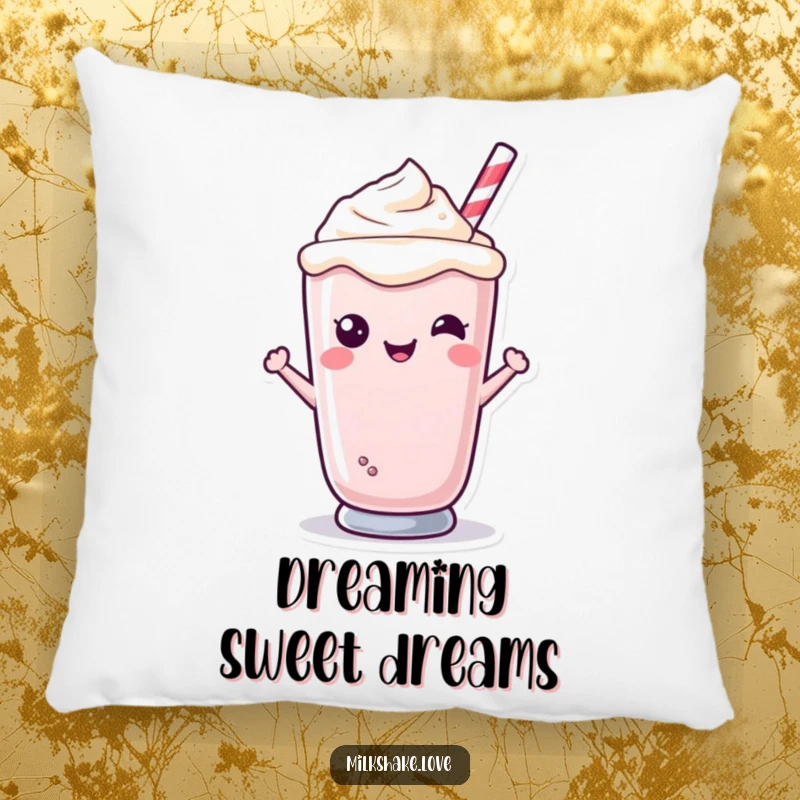 Funny Kawaii milkshake character smiling from a glass, soft and plush, great for sofas or beds.
