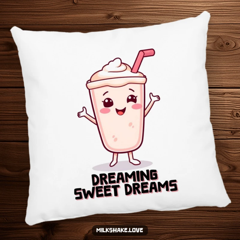 Funny Smiling Milkshake Pillow with a happy dancing milkshake with a straw, offering cozy charm and humor.