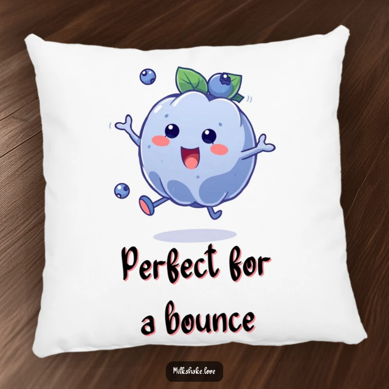 Funny Blueberry Bounce Pillow featuring a plump, smiling blueberry character energetically bouncing, offering comfort and playful charm.