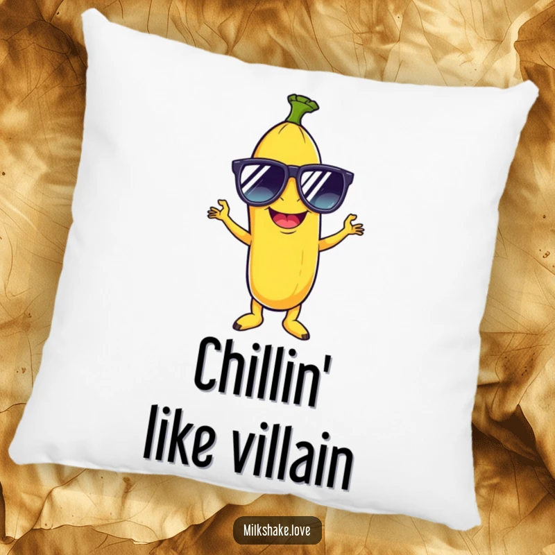 Funny pillow with a giggling banana wearing oversized sunglasses, striking a memorable disco pose, adding playful comfort to any room.