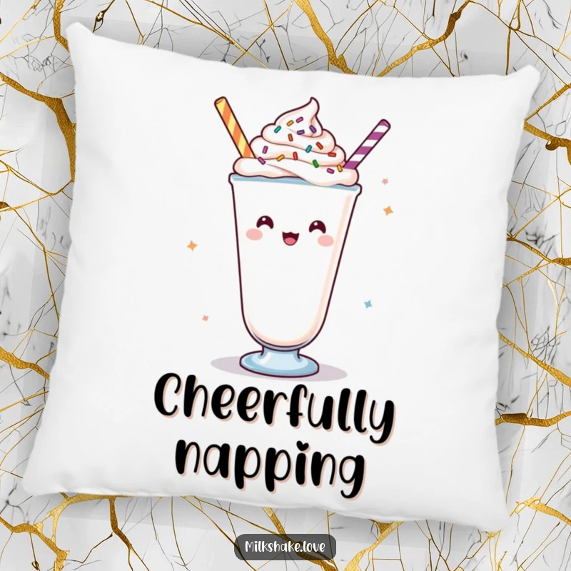 Funny Kawaii milkshake pillow, a soft cushion with a cheering character and toppings, ideal for comfort and supportive decor.