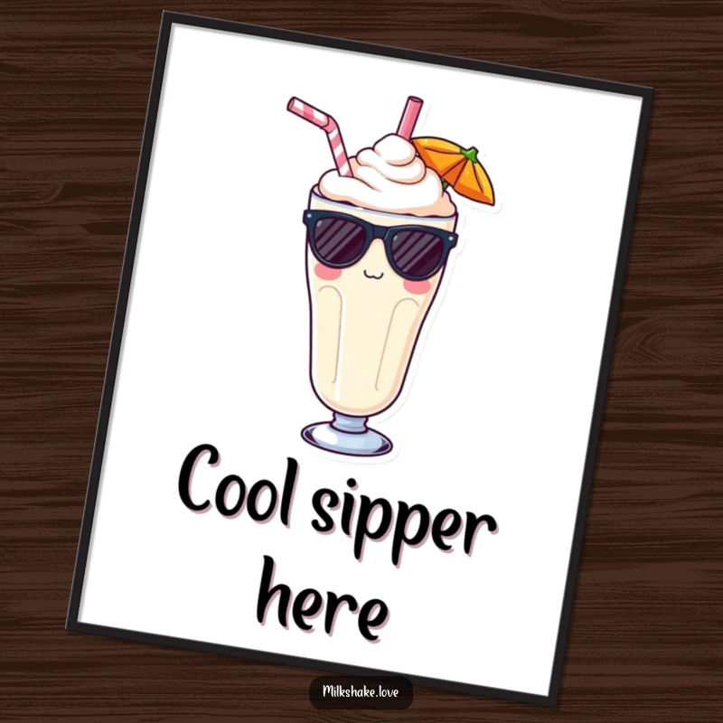 Funny Kawaii milkshake digital art, a high-resolution image of a cool character with sunglasses, perfect for instant stylish decor.