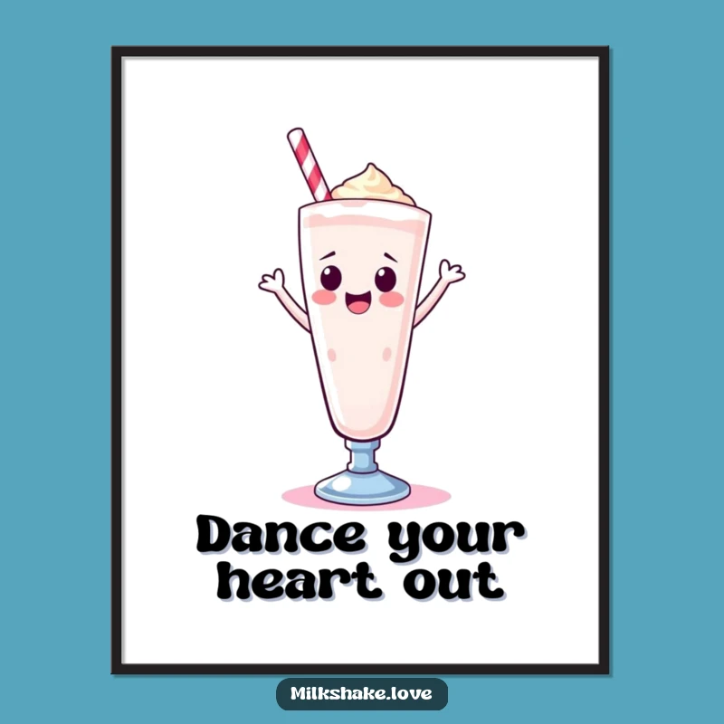 Funny Kawaii Milkshake Digital Print: Happy Dance Wall Art Download, Sweet Gift