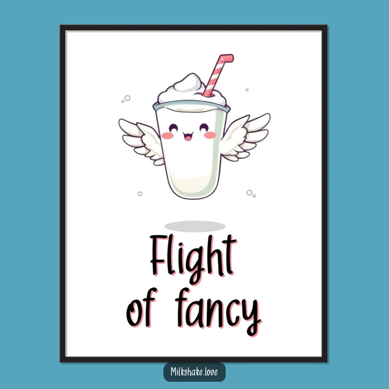 Funny Flying Milkshake Digital Art: Hilarious Dessert's Sky-High Ambition Print