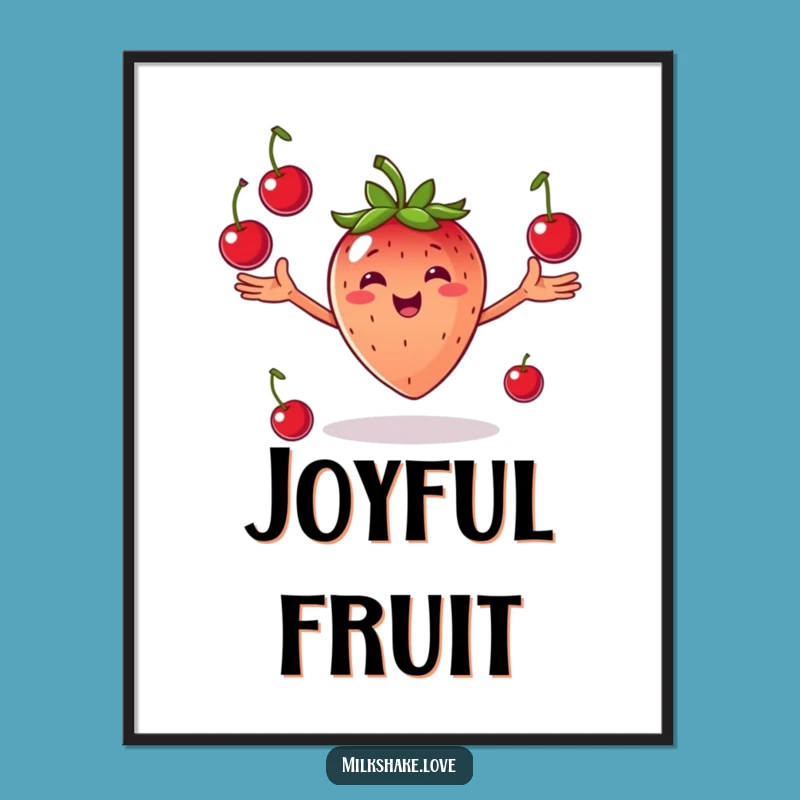 Funny Juggling Strawberry Digital Art: Fruit Toss Instant Decor