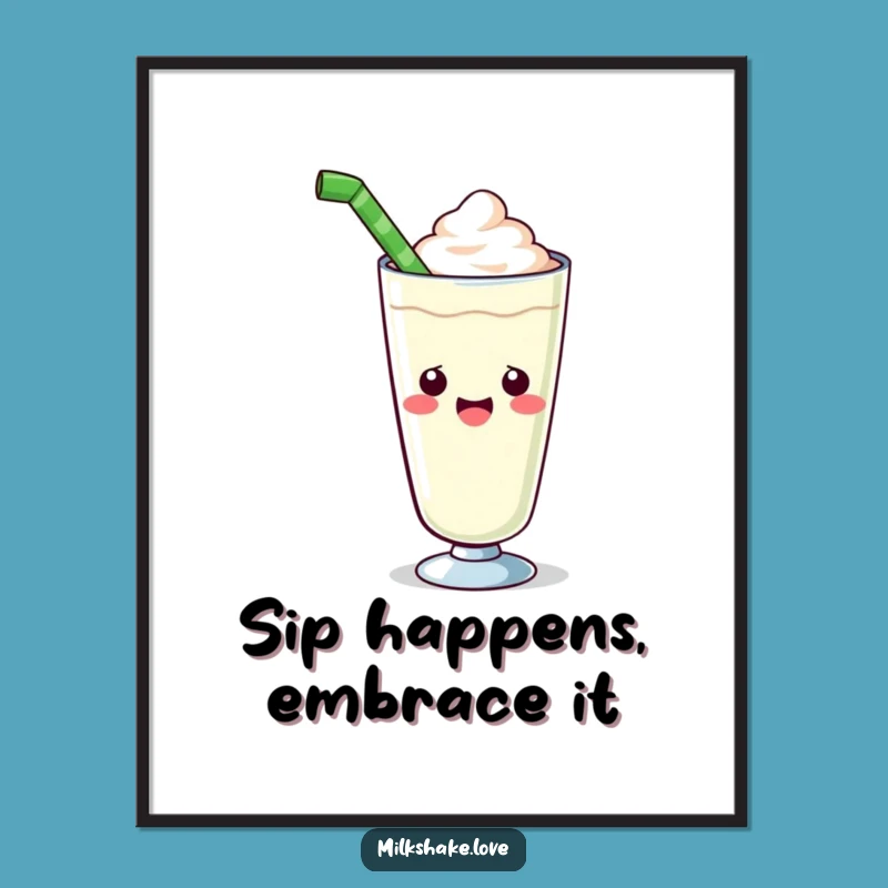 Funny Kawaii Milkshake Digital Art - Giant Straw Offer Print