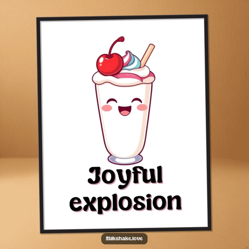 Funny laughing kawaii milkshake spilling a colorful swirl, a humorous digital art print.