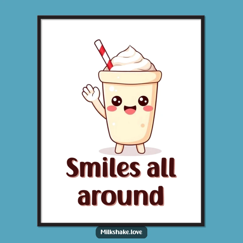 Funny Kawaii Milkshake Digital Art: Waving Joyful Graphic, Perfect Happy Gift