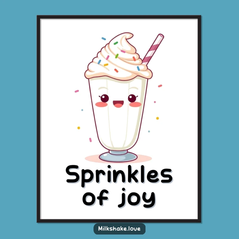 Funny Kawaii Milkshake Digital Print: Cheering Sprinkles Wall Art Download, Sweet Gift