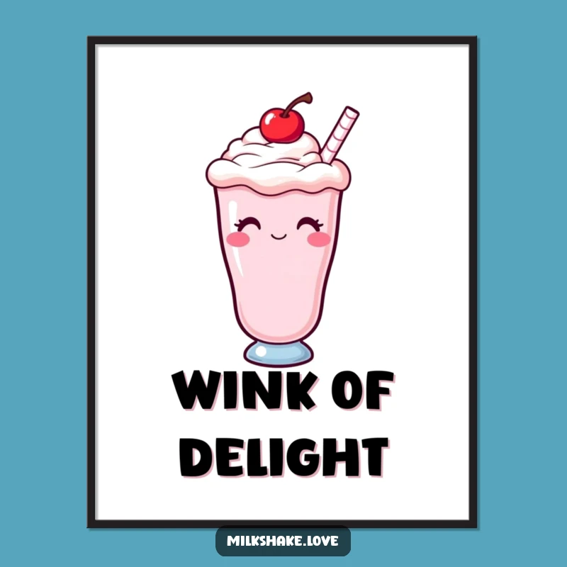 Funny Kawaii Milkshake Digital Print: Winking Cherry Wall Art Download, Sweet Gift