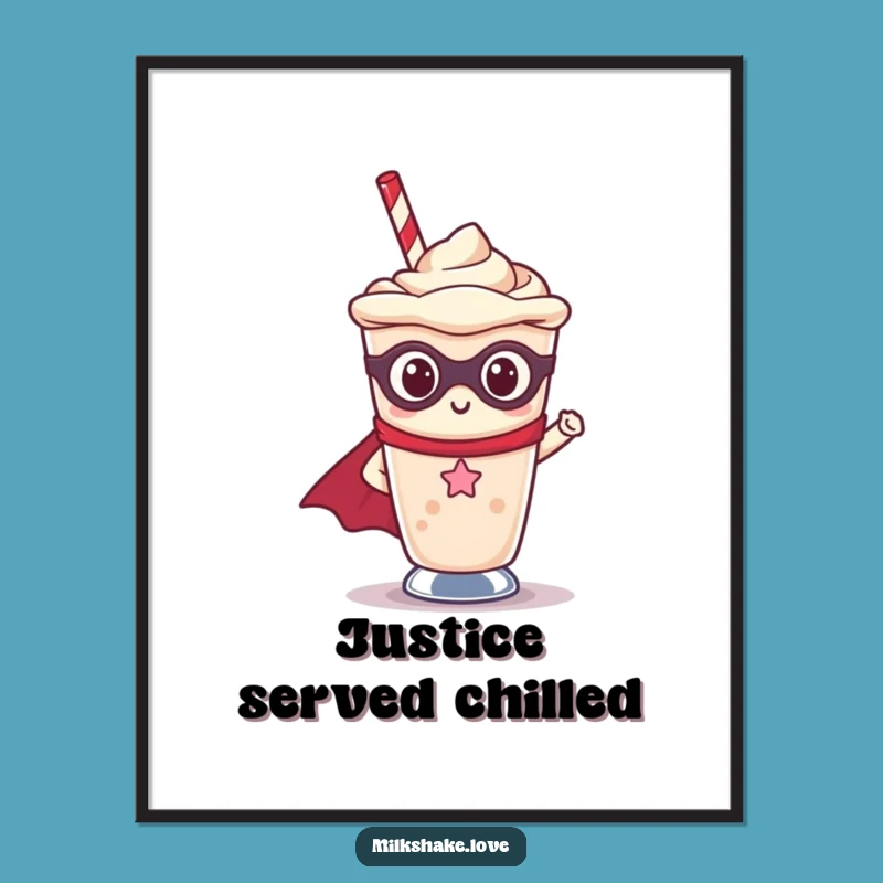 Funny Kawaii Milkshake Superhero Digital Art - Instant Heroic Decor Download