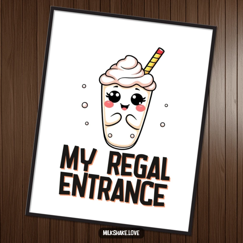 Funny milkshake digital art print of a bubbly drink in an exaggerated, comical bow, ideal for wall decor.