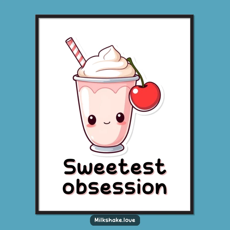 Funny Milkshake Cup Digital Art: Curious Cherry Download, Humorous Printable Gift