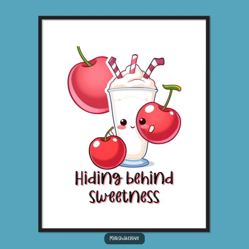 Funny Shy Milkshake Digital Print - Giant Cherry Hide-and-Seek Art