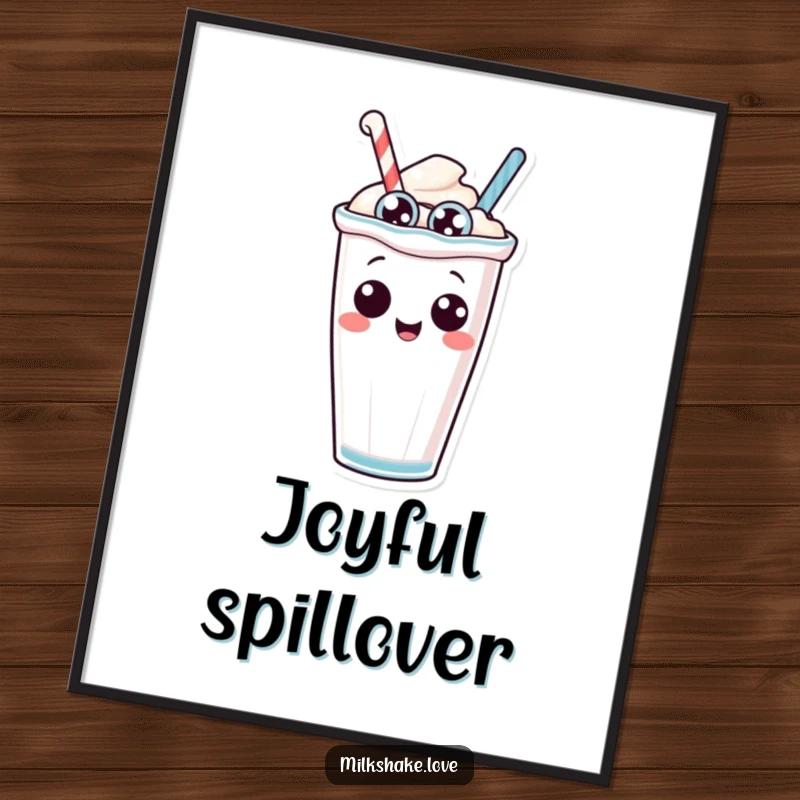 Funny anthropomorphic milkshake with silly eyes comically tipping over, vibrant digital art capturing playful humor and personality.