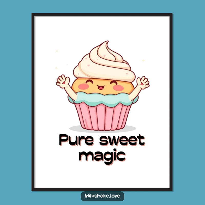 Funny Cupcake Digital Art: Blushing Sparkle Waves for Cheerful Spaces