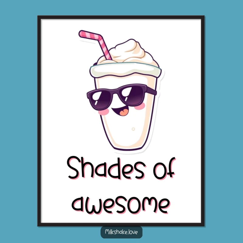 Funny Kawaii Milkshake Digital Art: Cool Character with Sunglasses - Instant Cool Gift!