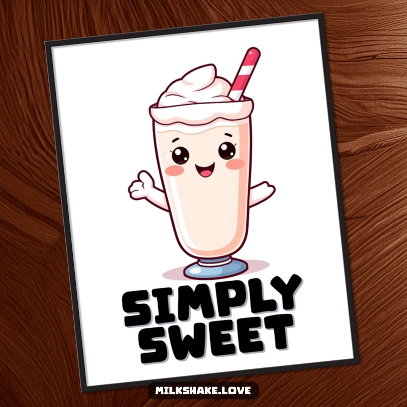Kawaii milkshake character offering a sweet smile, available as a downloadable humorous art print.
