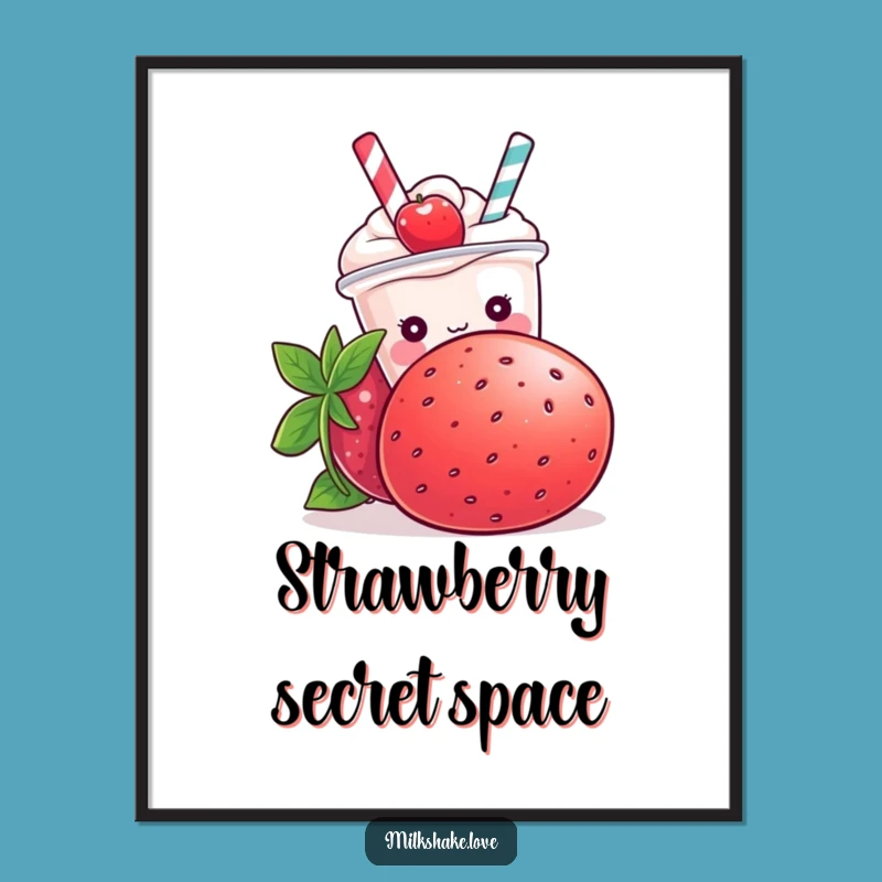 Funny Kawaii Milkshake Strawberry Digital Art - Instant Sweet & Playful Decor