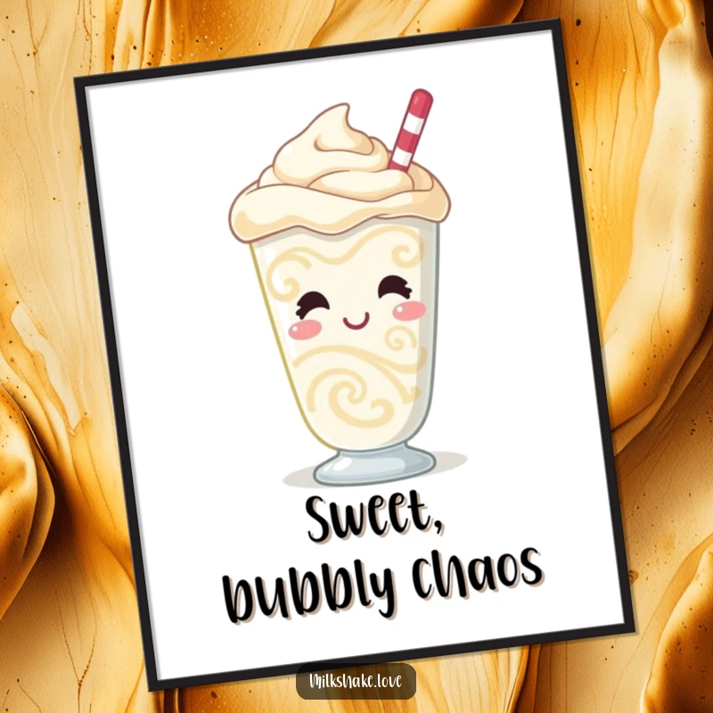 Funny Milkshake Digital Art Print of a giggling character with swirling patterns and a bubbly demeanor, perfect for a fun and playful digital display.
