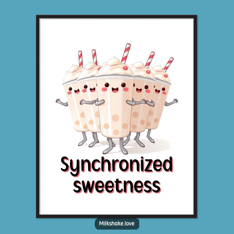 Funny Dancing Milkshakes Digital Art: Synchronized Dessert Party Print