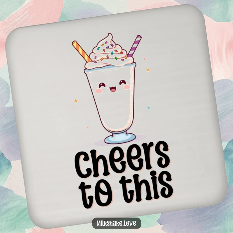Funny Kawaii milkshake coaster, a design of a cheerful milkshake with toppings, protecting surfaces with positive vibes.