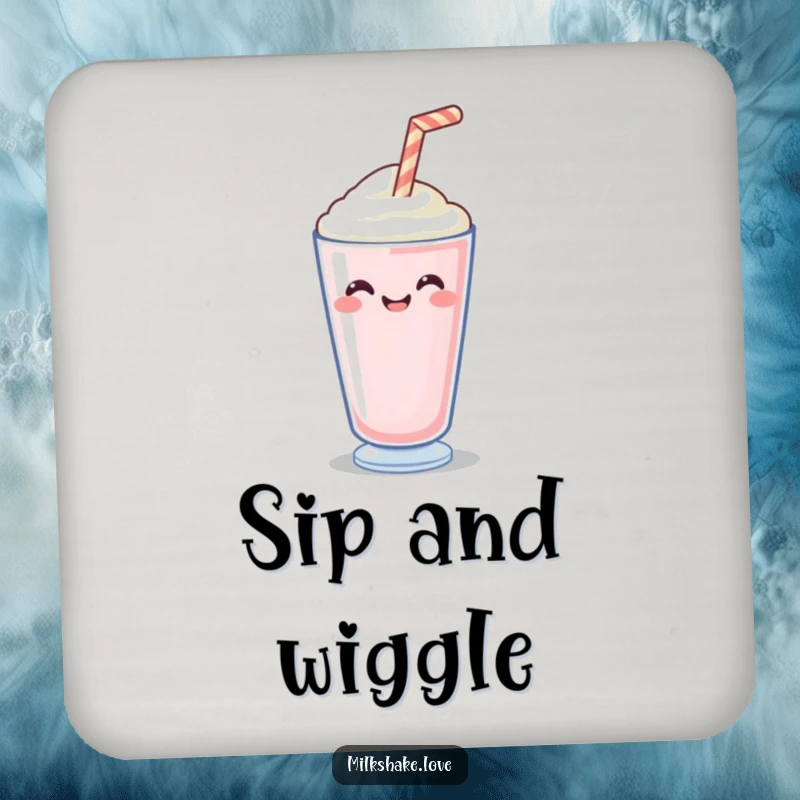 Funny Coasters featuring a happy straw wiggling with delight, providing surface protection with a charming and humorous design.