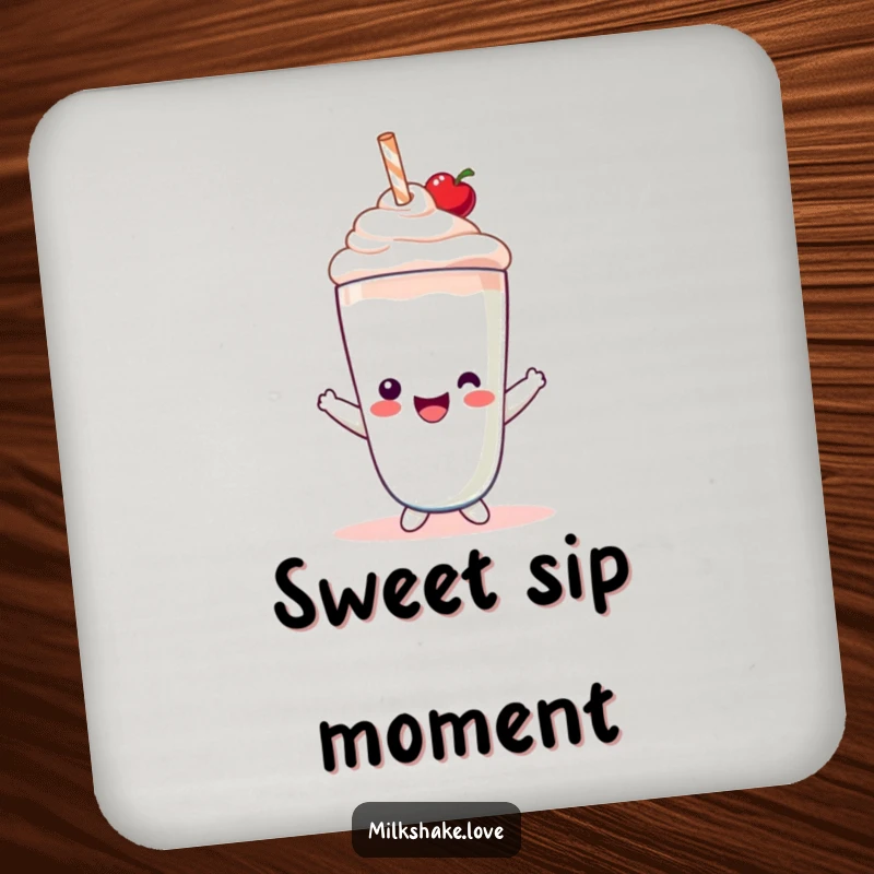 Funny Coaster featuring a delightful Kawaii milkshake character with a tiny cherry hat, adding sweet protection.