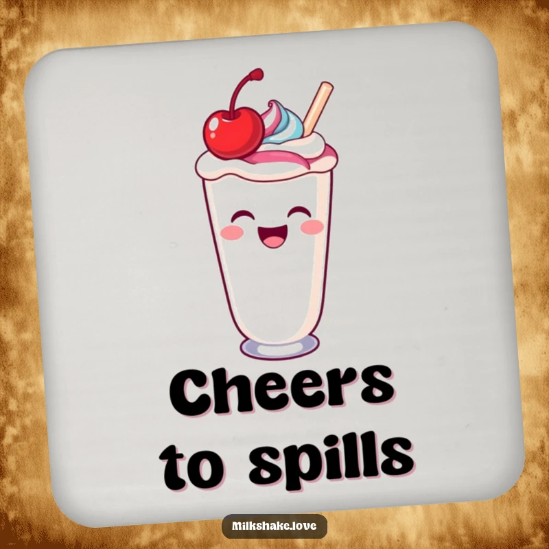 Funny laughing kawaii milkshake spilling a colorful swirl, a set of funny drink coasters.