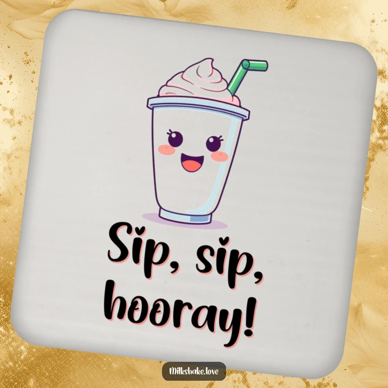 Funny Coaster: A set of coasters featuring a happy milkshake cup character cheering, adding a humorous touch to tabletops.