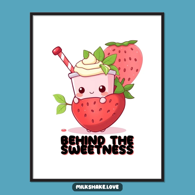 Funny Kawaii Milkshake Strawberry Wall Art - Hilarious Decor Gift