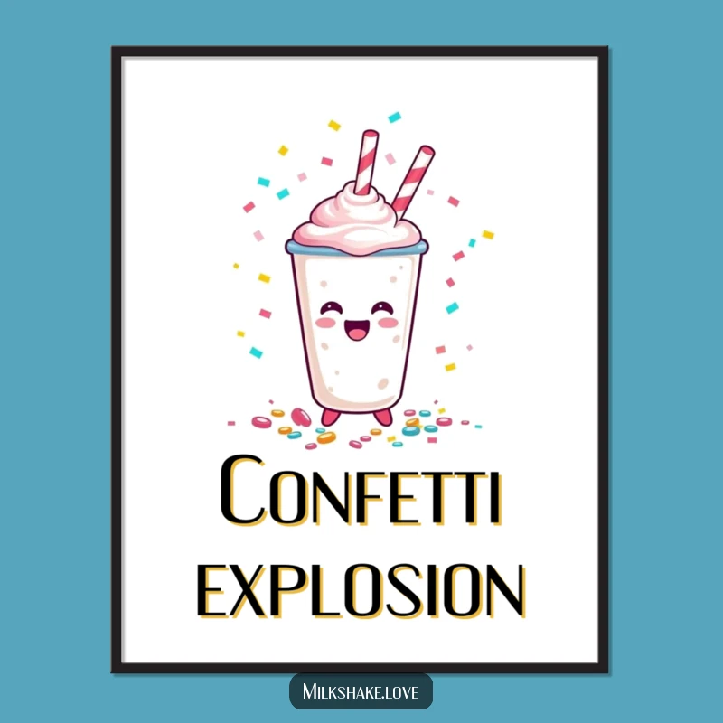 Funny Happy Milkshake Cup Confetti Poster - Festive Cartoon Decor