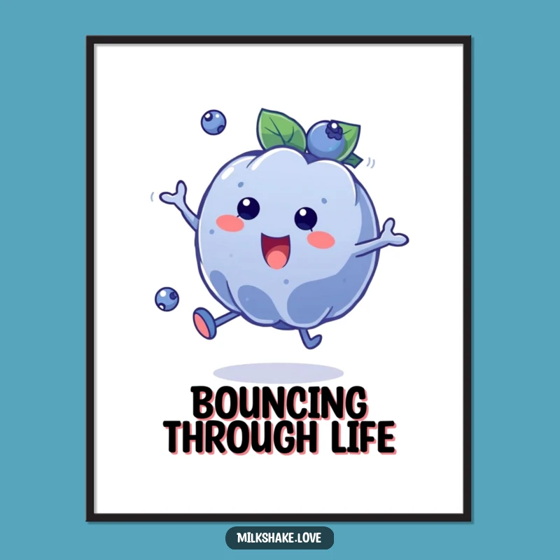 Funny Blueberry Bounce Poster: Brighten Your Walls with This Energetic Fruity Character Art