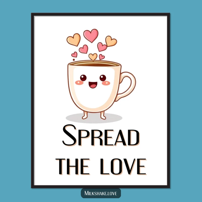 Funny Coffee Cup Hearts Poster, Adorable Wall Art for Loving Spaces