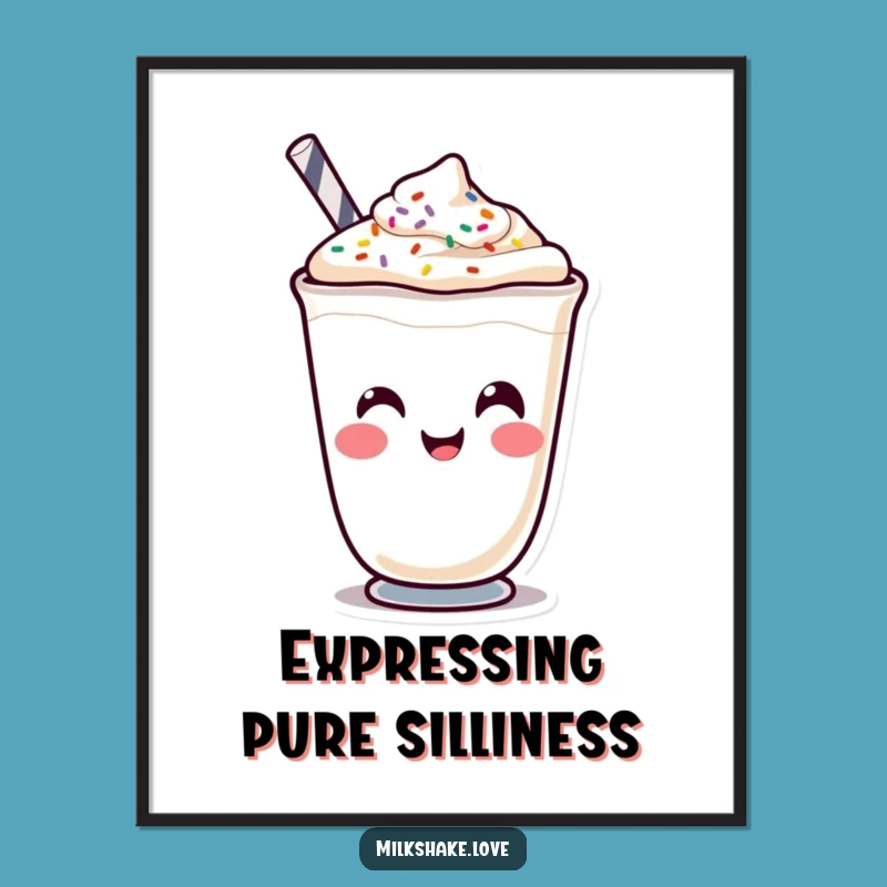Funny Kawaii Milkshake Face Poster - Hilarious Wall Art for Giggles